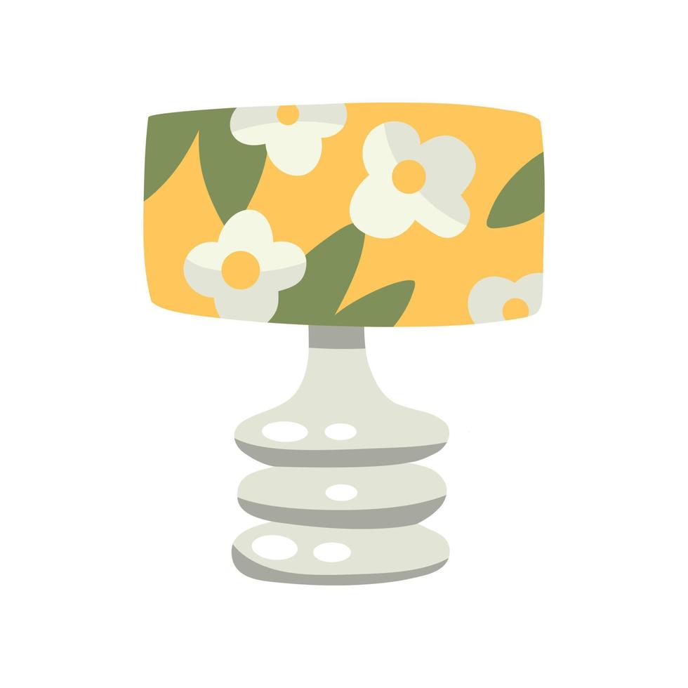 Retro bedside lamp with floral ornament, mid-century modern decorative element. vector