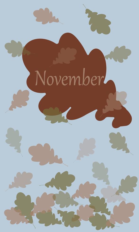 noviembre. pancarta de otoño con hojas que caen. adecuado para postales, calendarios, productos promocionales. ilustración vectorial de dibujos animados. vector