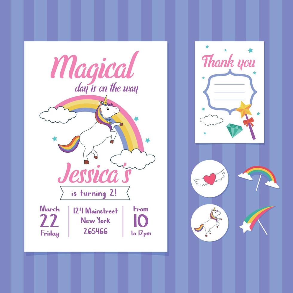 concepto de invitación de cumpleaños con ilustración de unicornio vector