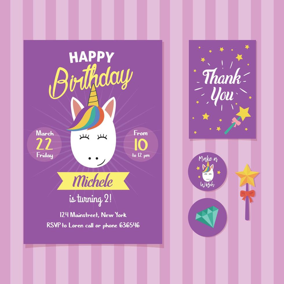 concepto de invitación de cumpleaños de unicornio vector