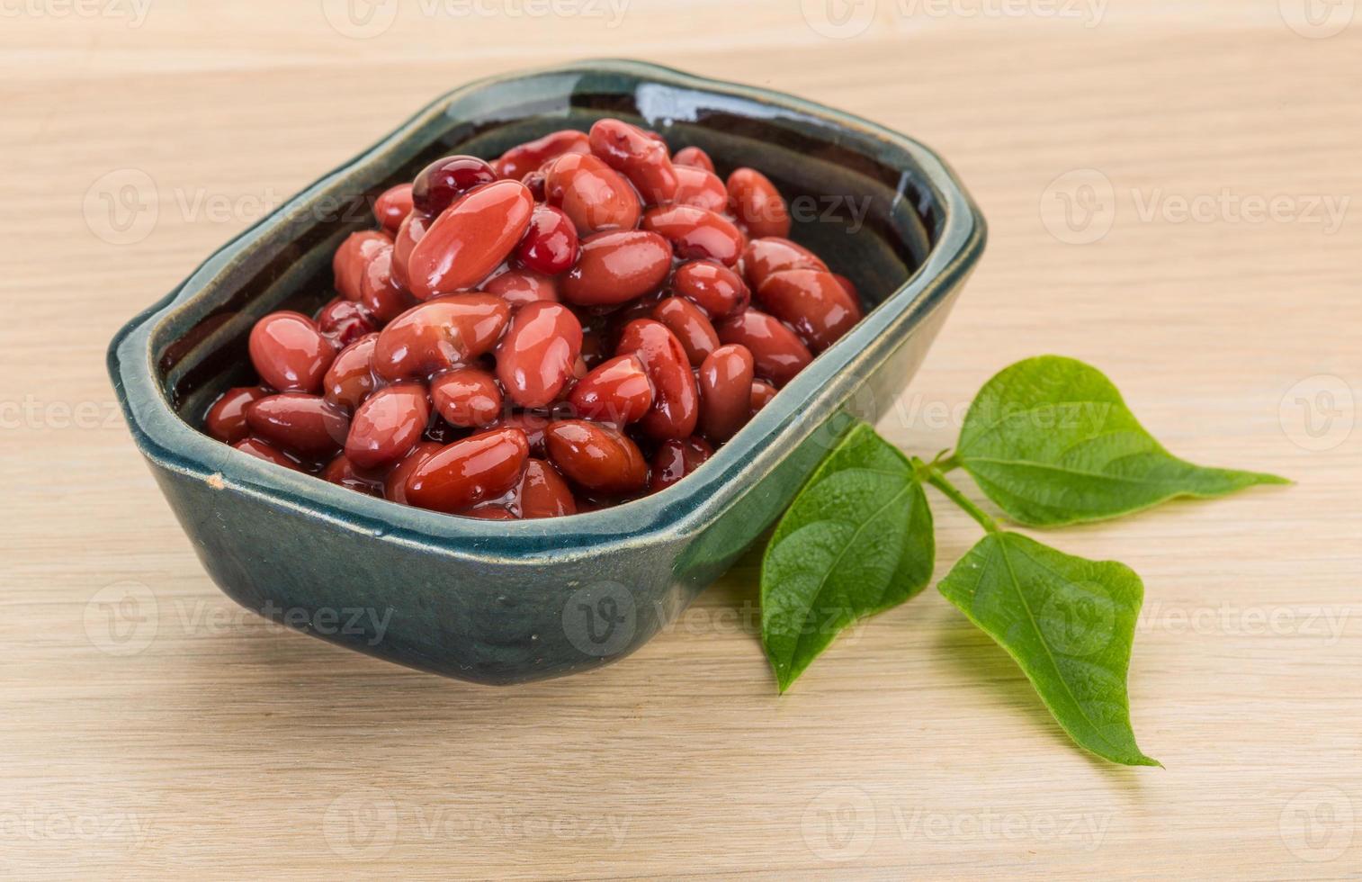 Red beans in a bowl on wooden background photo