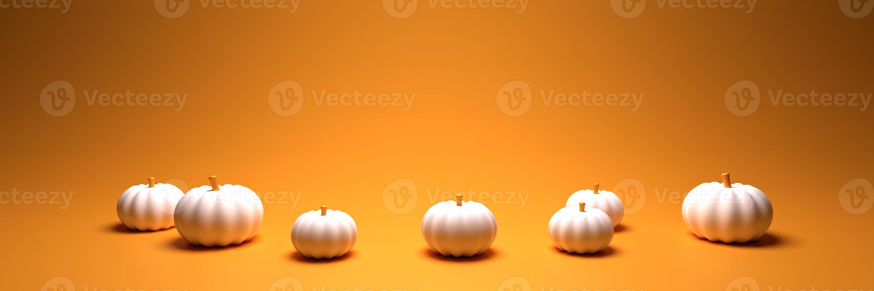 Thanksgiving Halloween banner with white pumpkins. 3d render illustration. photo