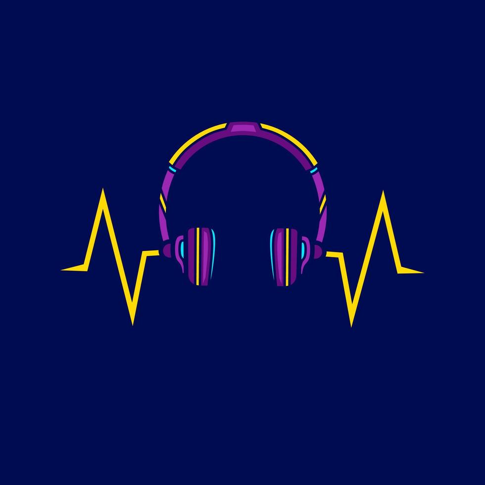 auriculares auriculares neon cyberpunk logo colorido diseño con fondo oscuro. Ilustración de vector de camiseta abstracta.