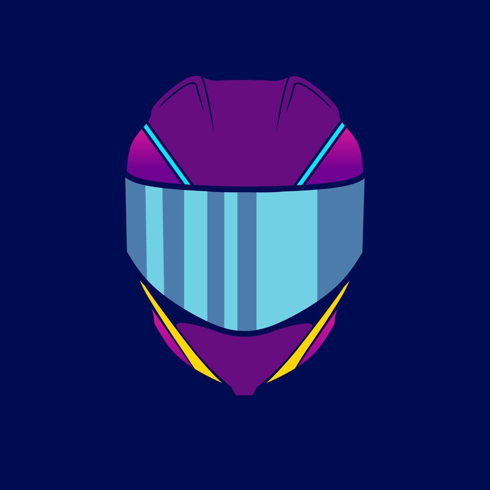 Fullface helmet neon cyberpunk logo  fiction colorful design with dark background. Abstract t-shirt vector illustration.