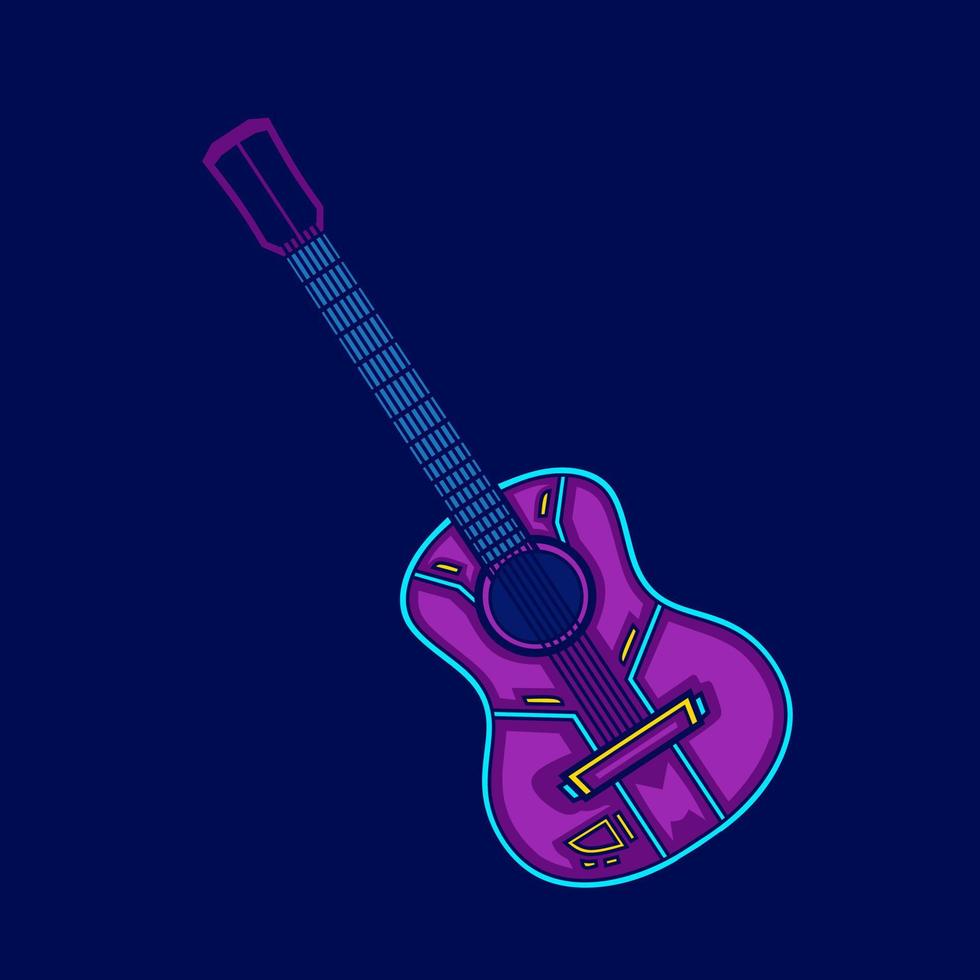 Guitar cyberpunk logo line pop art portrait fiction colorful design with dark background. Abstract t-shirt vector illustration.