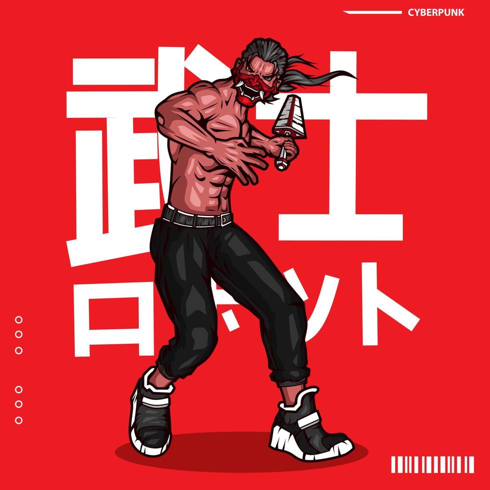 Samurai cyberpunk character vector fiction colorful design illustration.