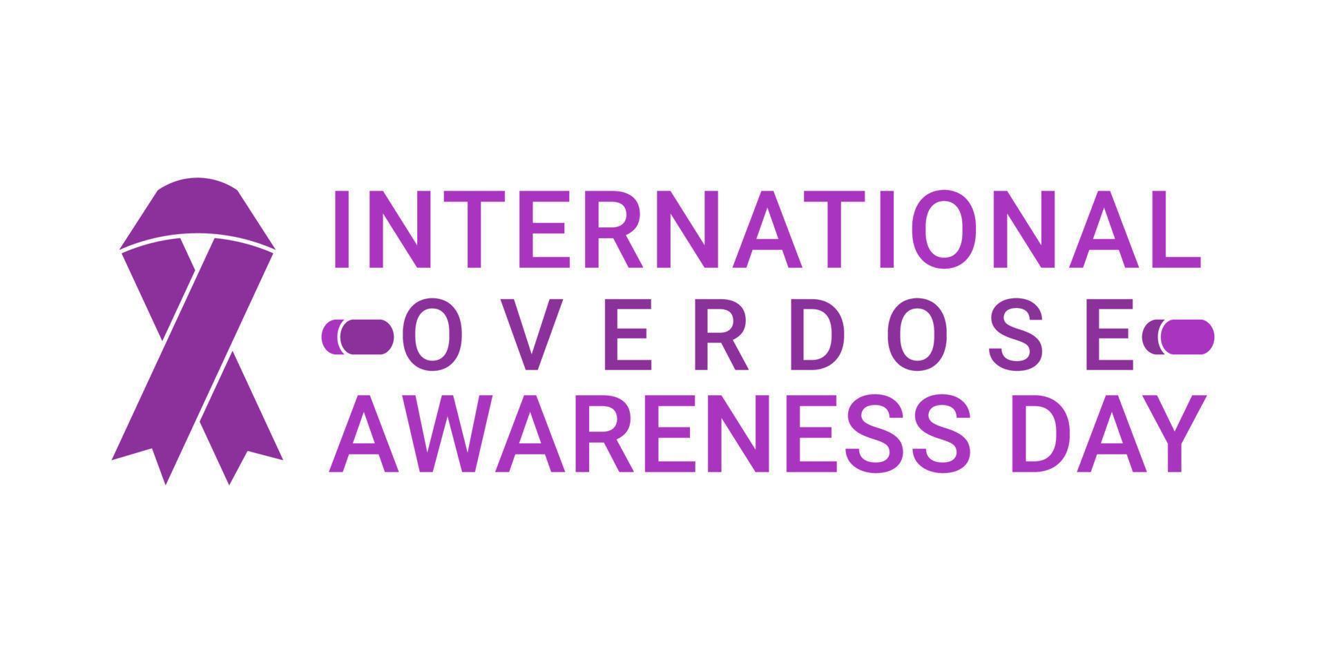 international overdose awareness day August 31st. with a purple badge concept and a pill icon next to the word overdose vector