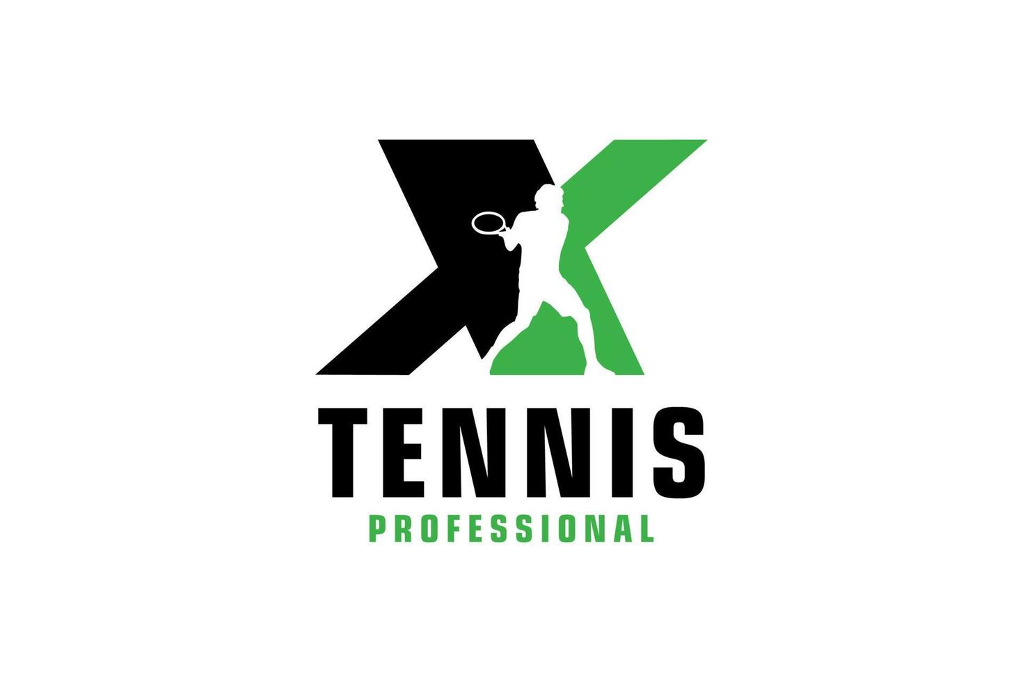 letra x con diseño de logotipo de silueta de jugador de tenis. elementos de plantilla de diseño vectorial para equipo deportivo o identidad corporativa. vector