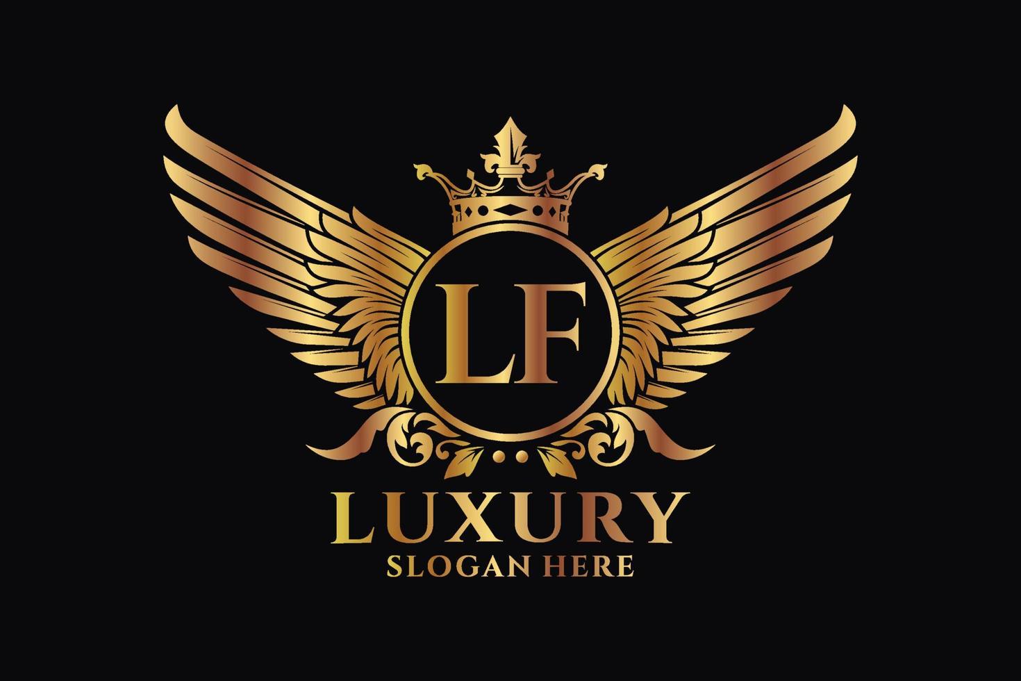 Luxury royal wing Letter LF crest Gold color Logo vector, Victory logo, crest logo, wing logo, vector logo template.