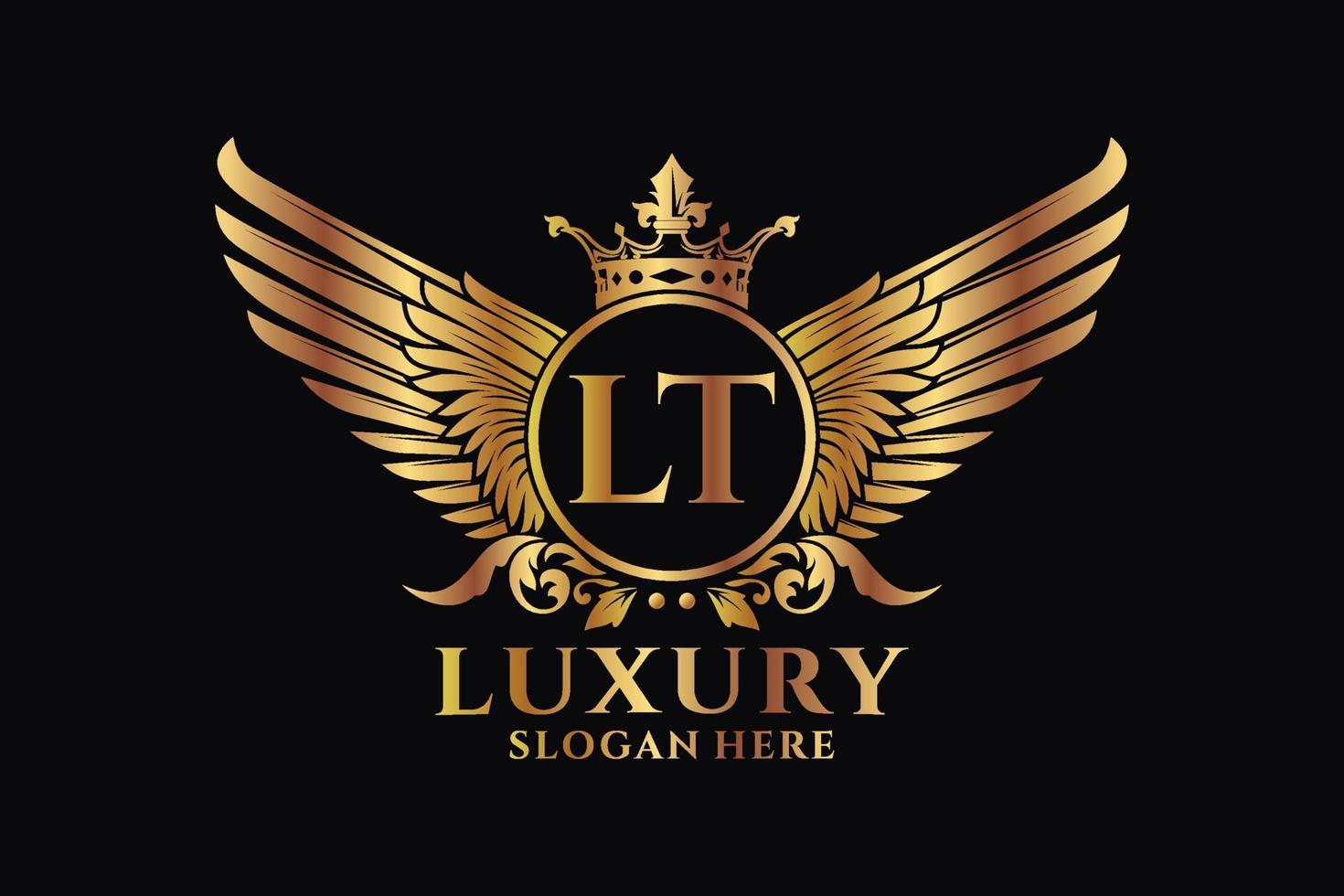 Luxury royal wing Letter LT crest Gold color Logo vector, Victory logo, crest logo, wing logo, vector logo template.