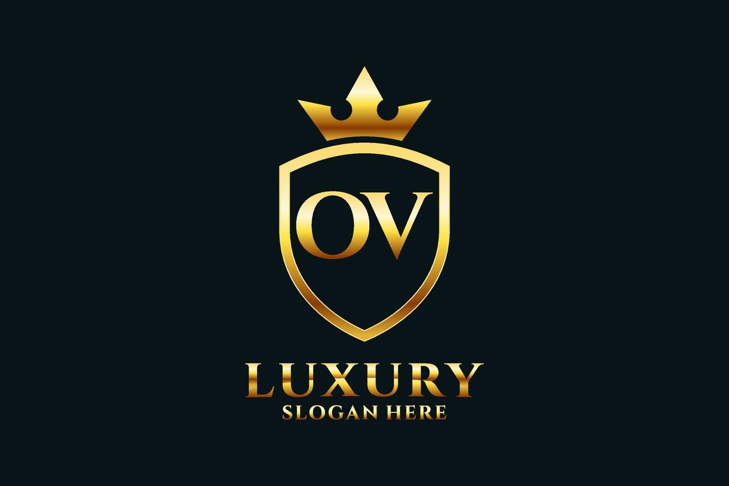 initial OV elegant luxury monogram logo or badge template with scrolls and royal crown - perfect for luxurious branding projects vector