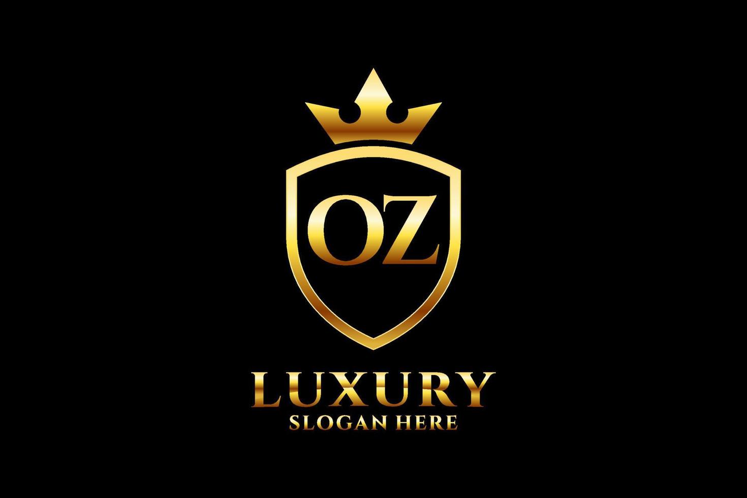 initial OZ elegant luxury monogram logo or badge template with scrolls and royal crown - perfect for luxurious branding projects vector