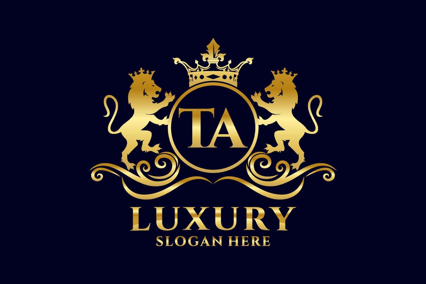 Initial TA Letter Lion Royal Luxury Logo template in vector art for luxurious branding projects and other vector illustration.