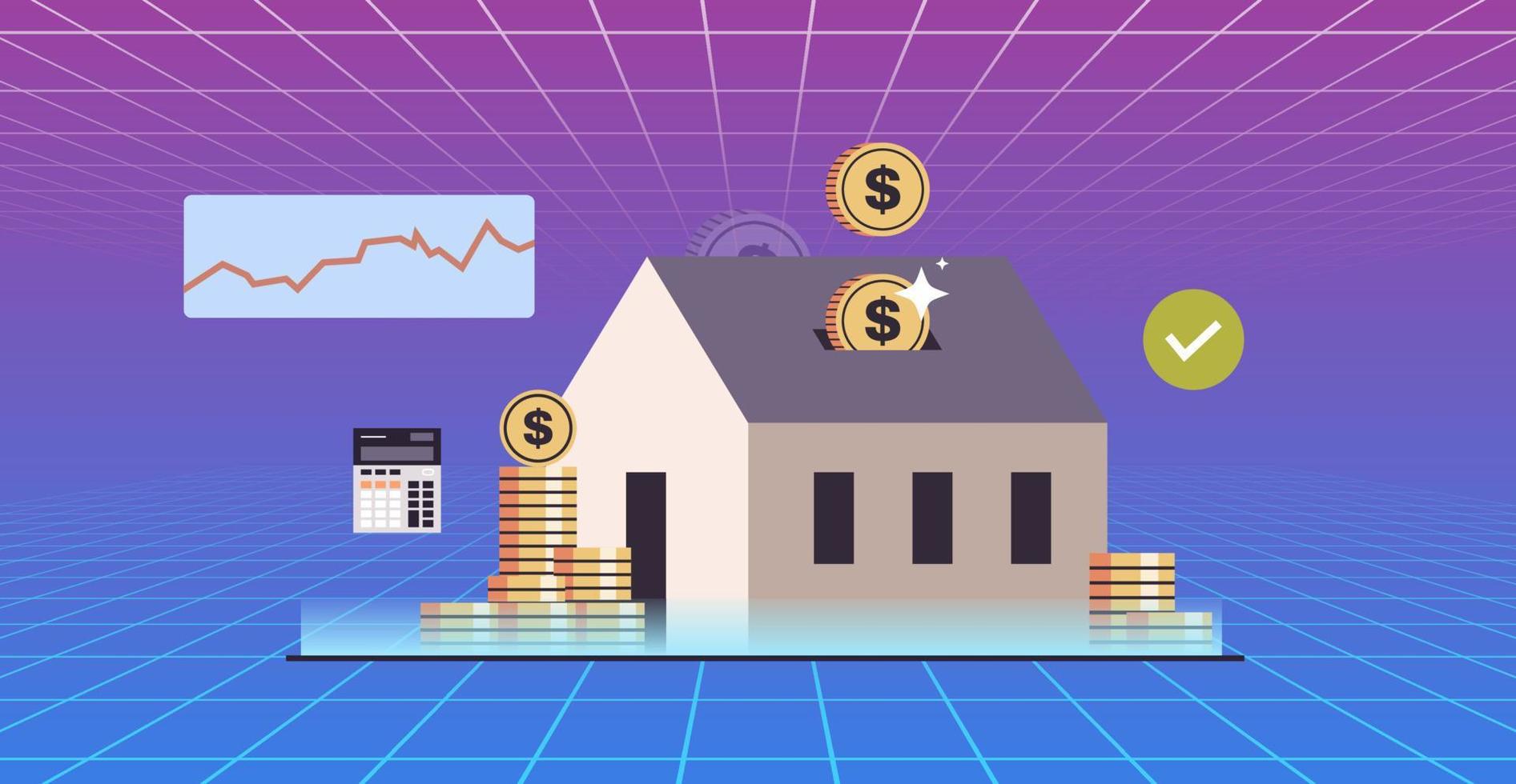Mortgage and paying credit to bank, real estate property, house loan, rent concept flat vector illustration.