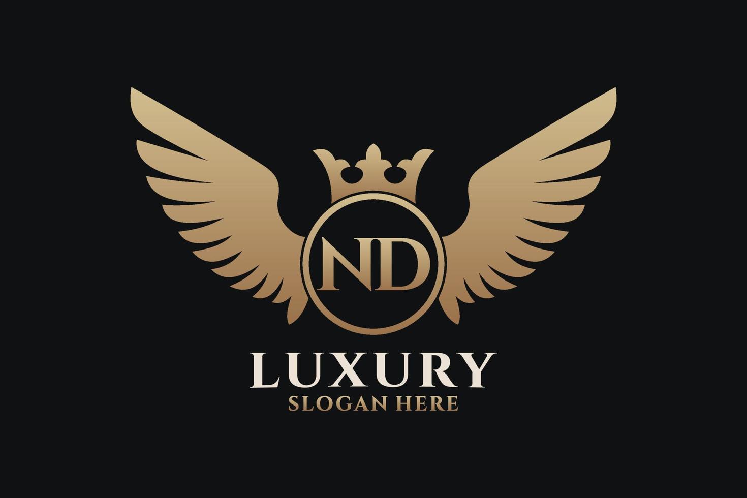 Luxury royal wing Letter ND crest Gold color Logo vector, Victory logo, crest logo, wing logo, vector logo template.