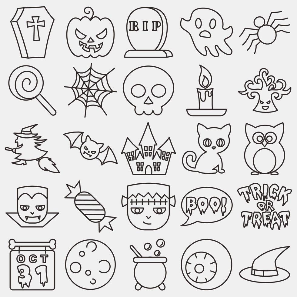 Icon set halloween elements.Icon in line style. Suitable for prints, poster, flyers, party decoration, greeting card, etc. vector