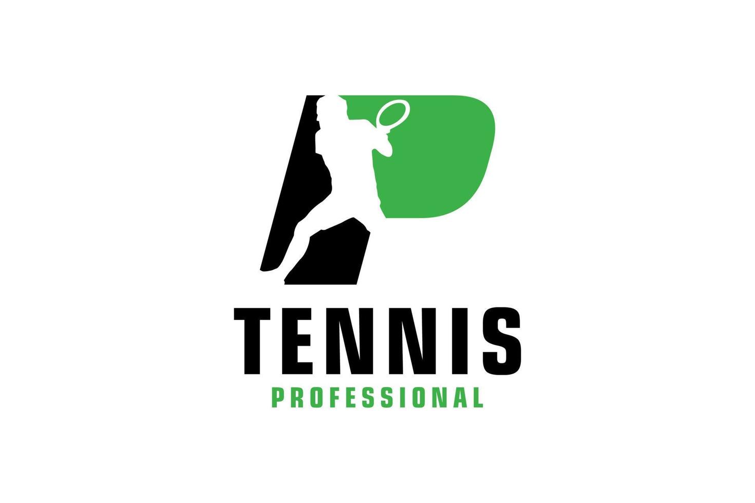 Letter P with Tennis player silhouette Logo Design. Vector Design Template Elements for Sport Team or Corporate Identity.