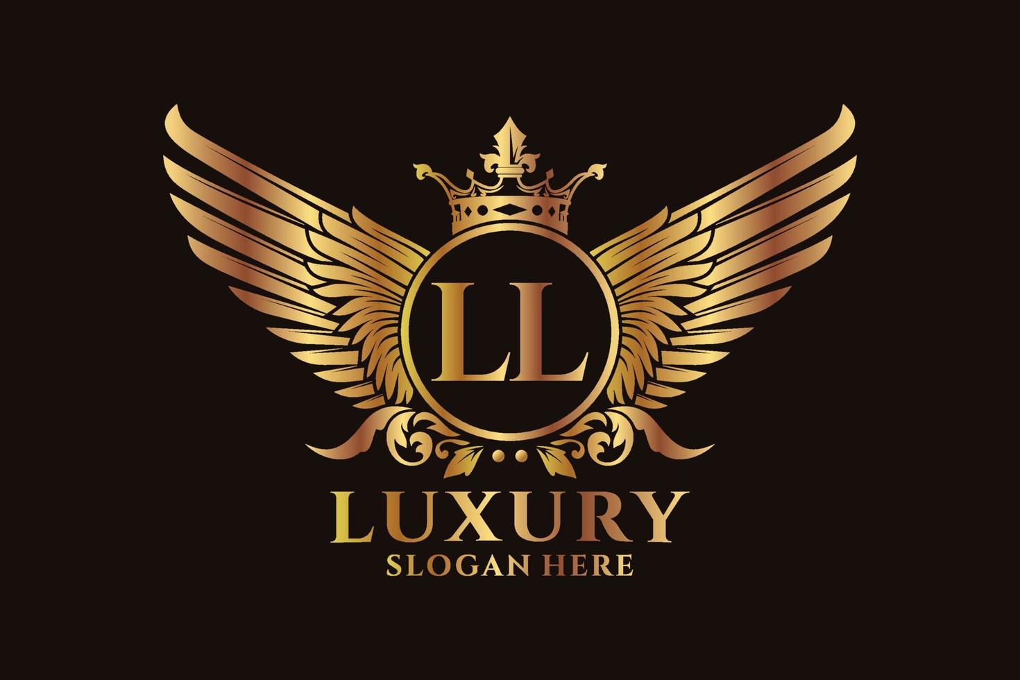 Luxury royal wing Letter LL crest Gold color Logo vector, Victory logo, crest logo, wing logo, vector logo template.