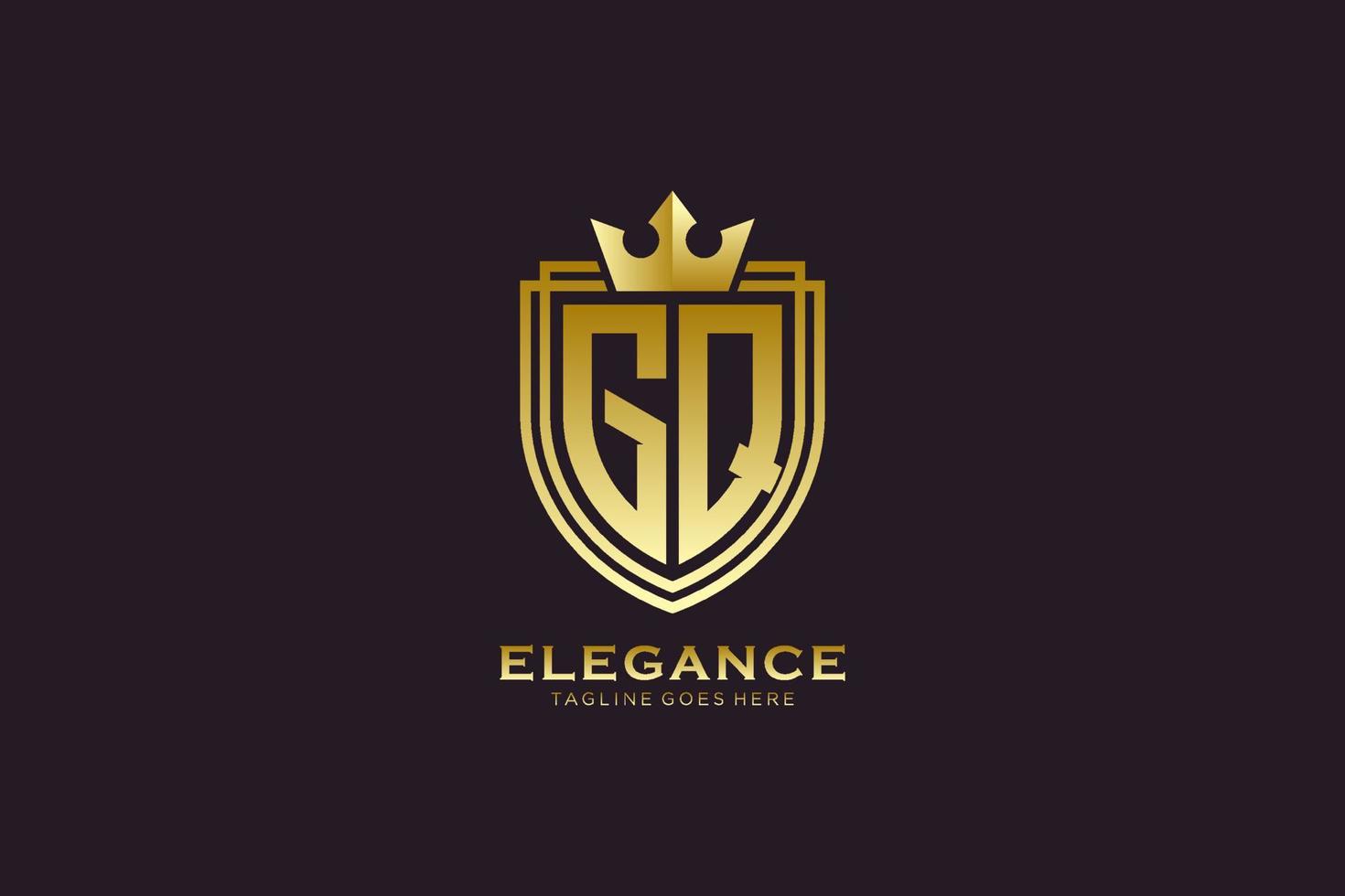 initial GQ elegant luxury monogram logo or badge template with scrolls and royal crown - perfect for luxurious branding projects vector