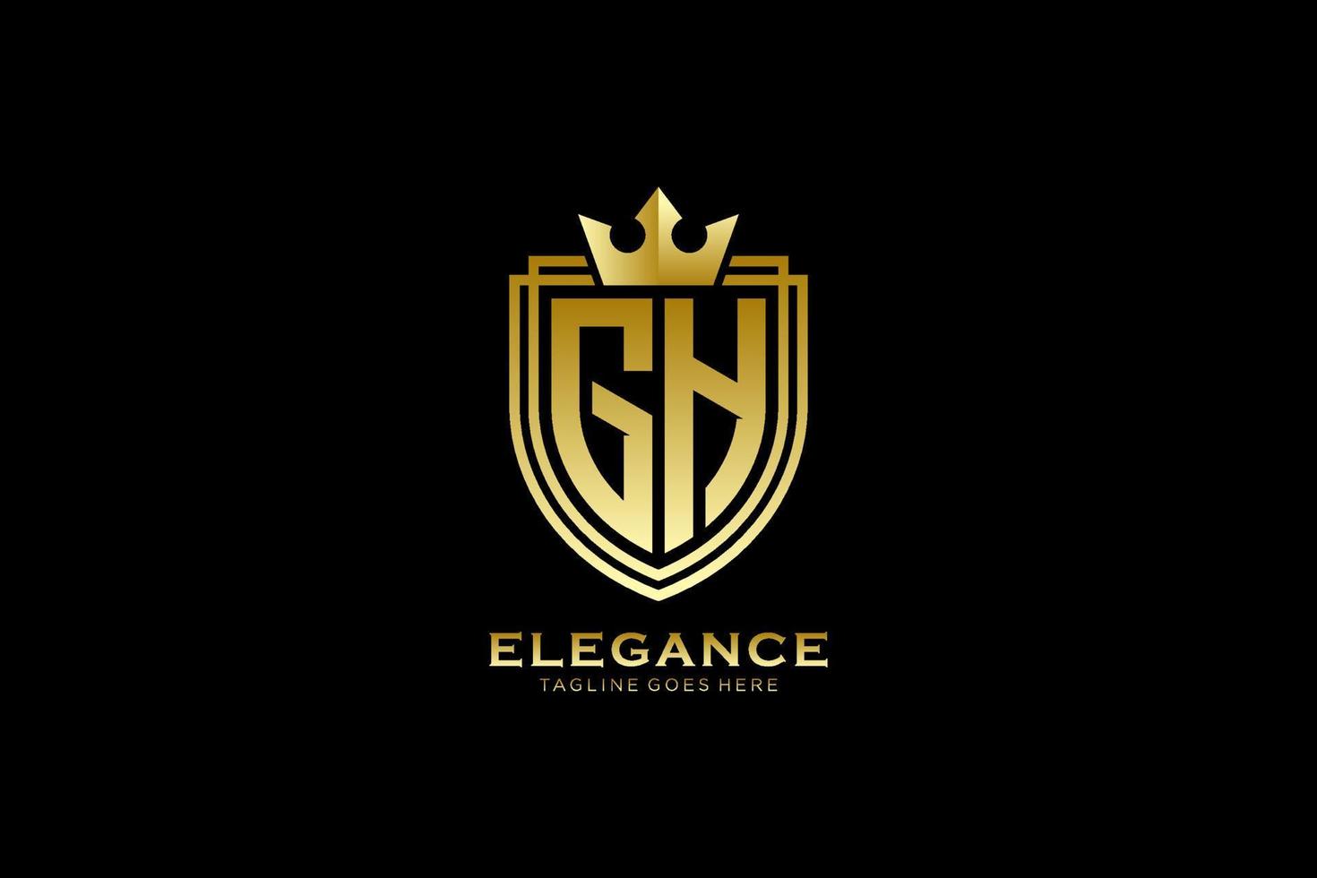 initial GH elegant luxury monogram logo or badge template with scrolls and royal crown - perfect for luxurious branding projects vector