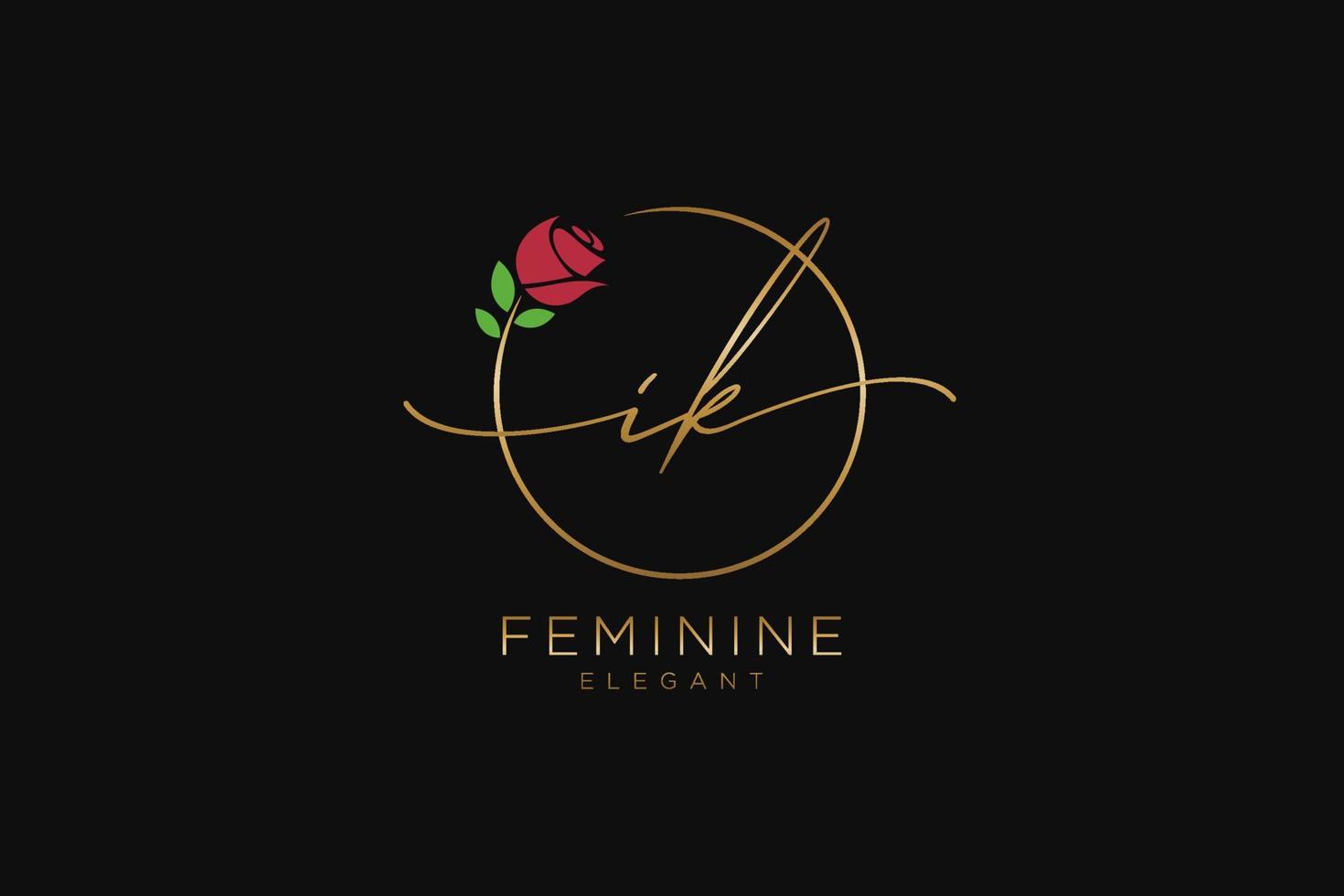 initial IK Feminine logo beauty monogram and elegant logo design, handwriting logo of initial signature, wedding, fashion, floral and botanical with creative template. vector