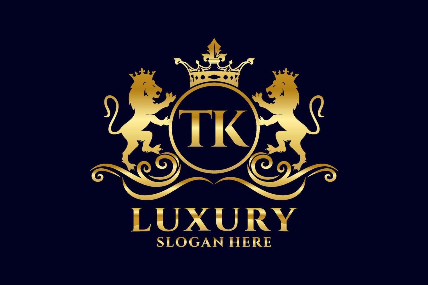 Initial TK Letter Lion Royal Luxury Logo template in vector art for luxurious branding projects and other vector illustration.