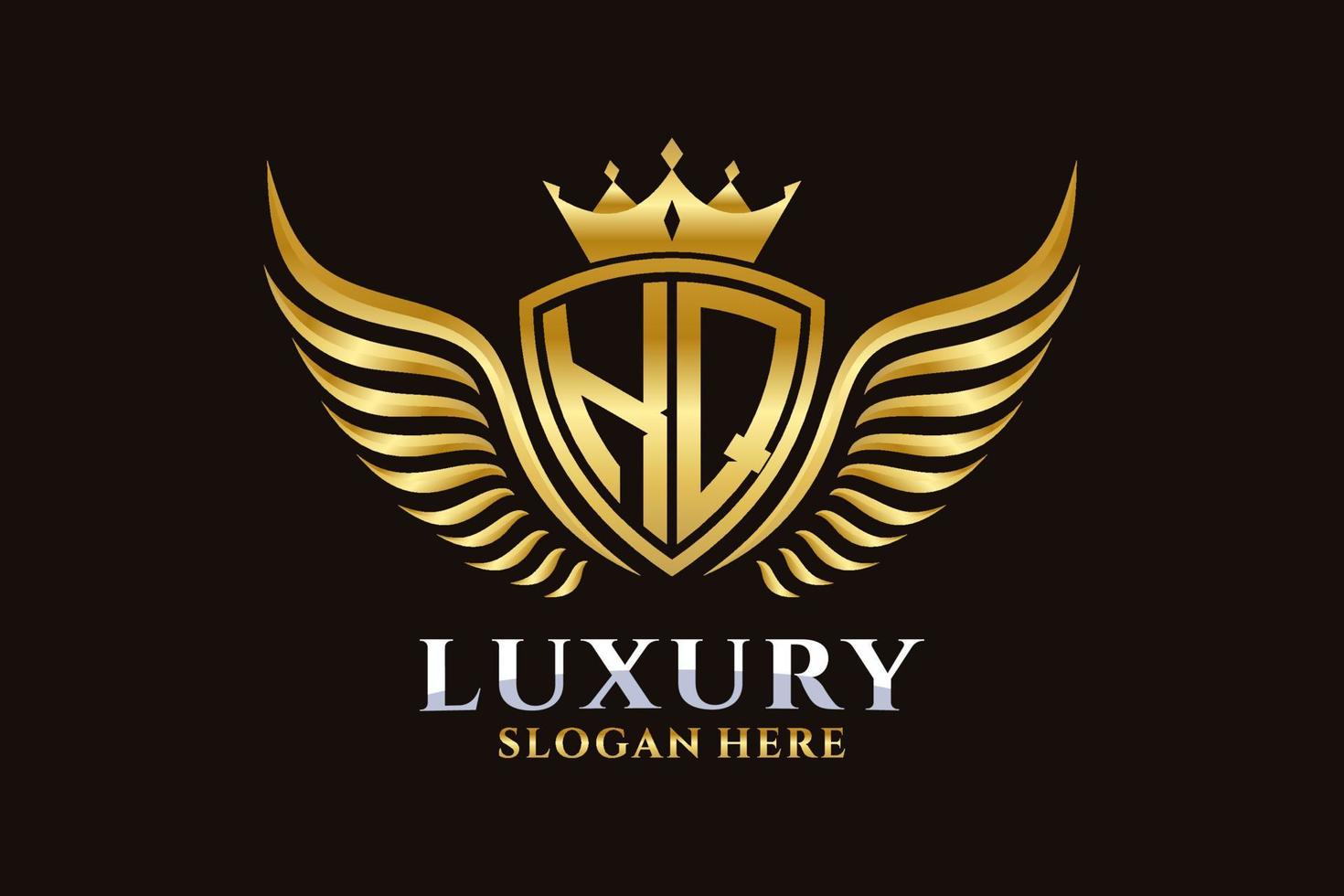 Luxury royal wing Letter KQ crest Gold color Logo vector, Victory logo, crest logo, wing logo, vector logo template.