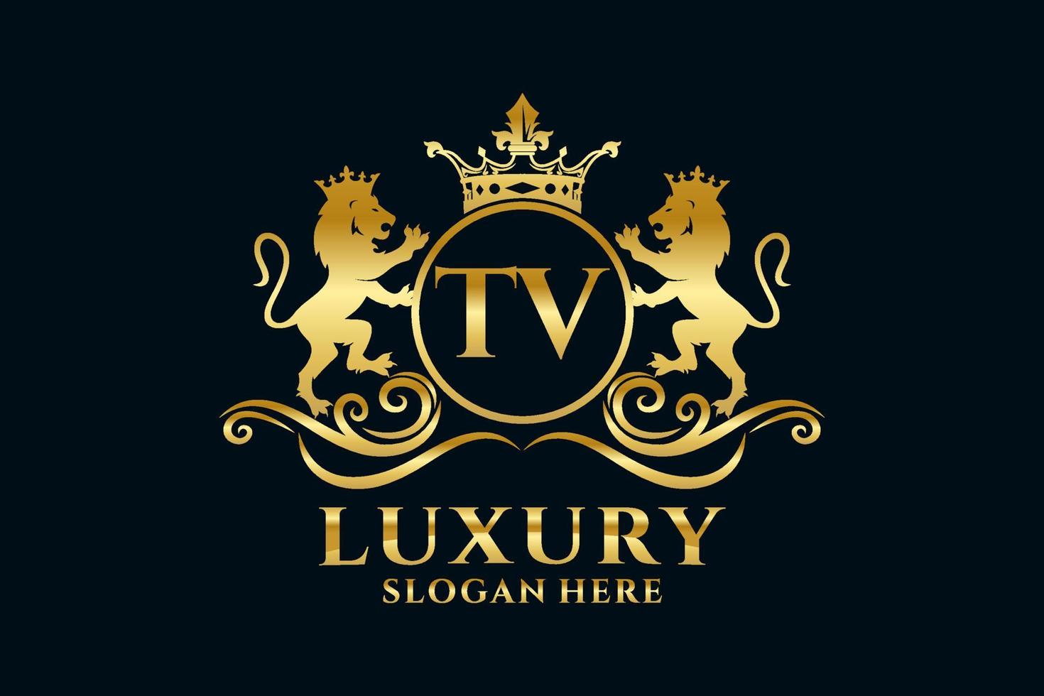 Initial TV Letter Lion Royal Luxury Logo template in vector art for luxurious branding projects and other vector illustration.