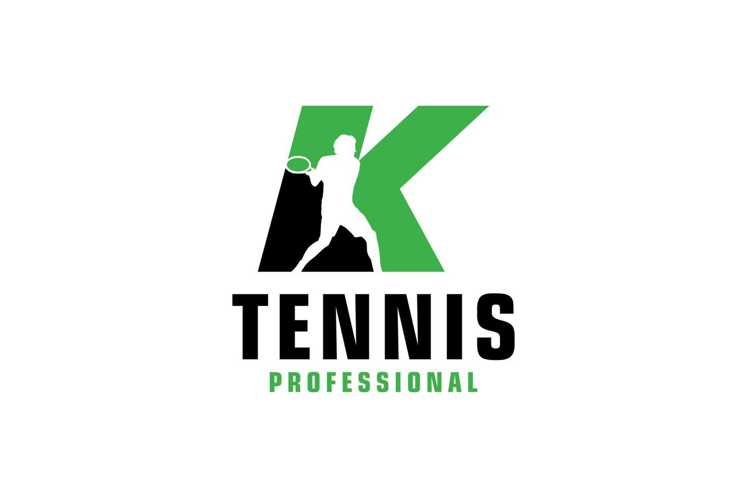 Letter K with Tennis player silhouette Logo Design. Vector Design Template Elements for Sport Team or Corporate Identity.