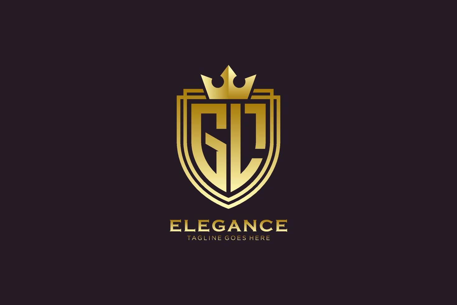 initial GL elegant luxury monogram logo or badge template with scrolls and royal crown - perfect for luxurious branding projects vector