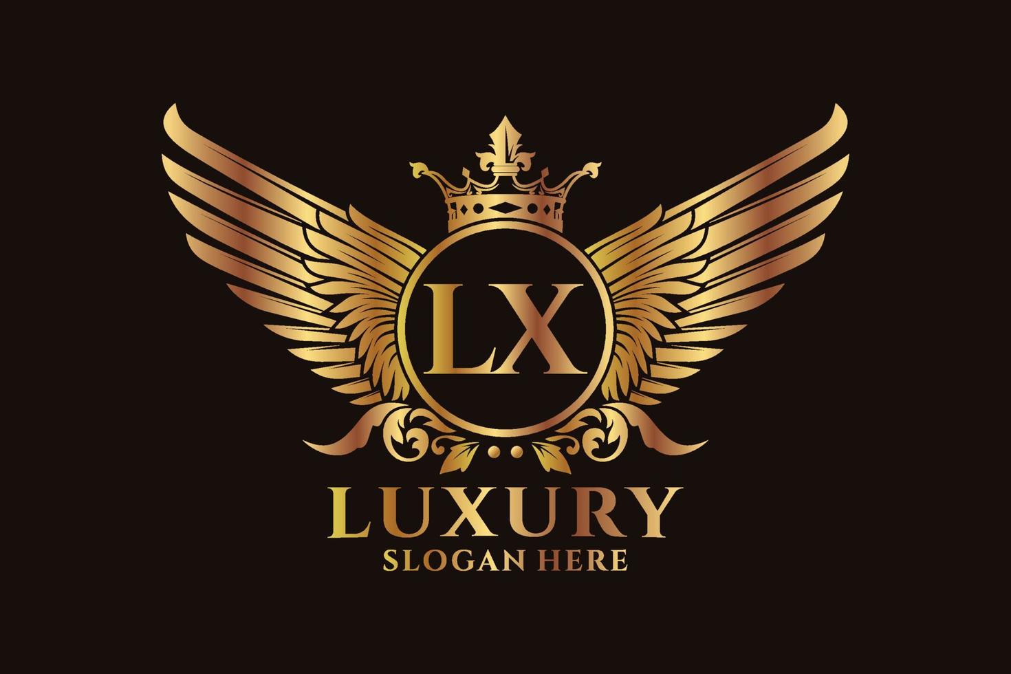 Luxury royal wing Letter LX crest Gold color Logo vector, Victory logo, crest logo, wing logo, vector logo template.