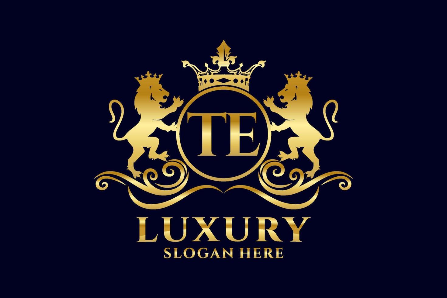 Initial TE Letter Lion Royal Luxury Logo template in vector art for luxurious branding projects and other vector illustration.