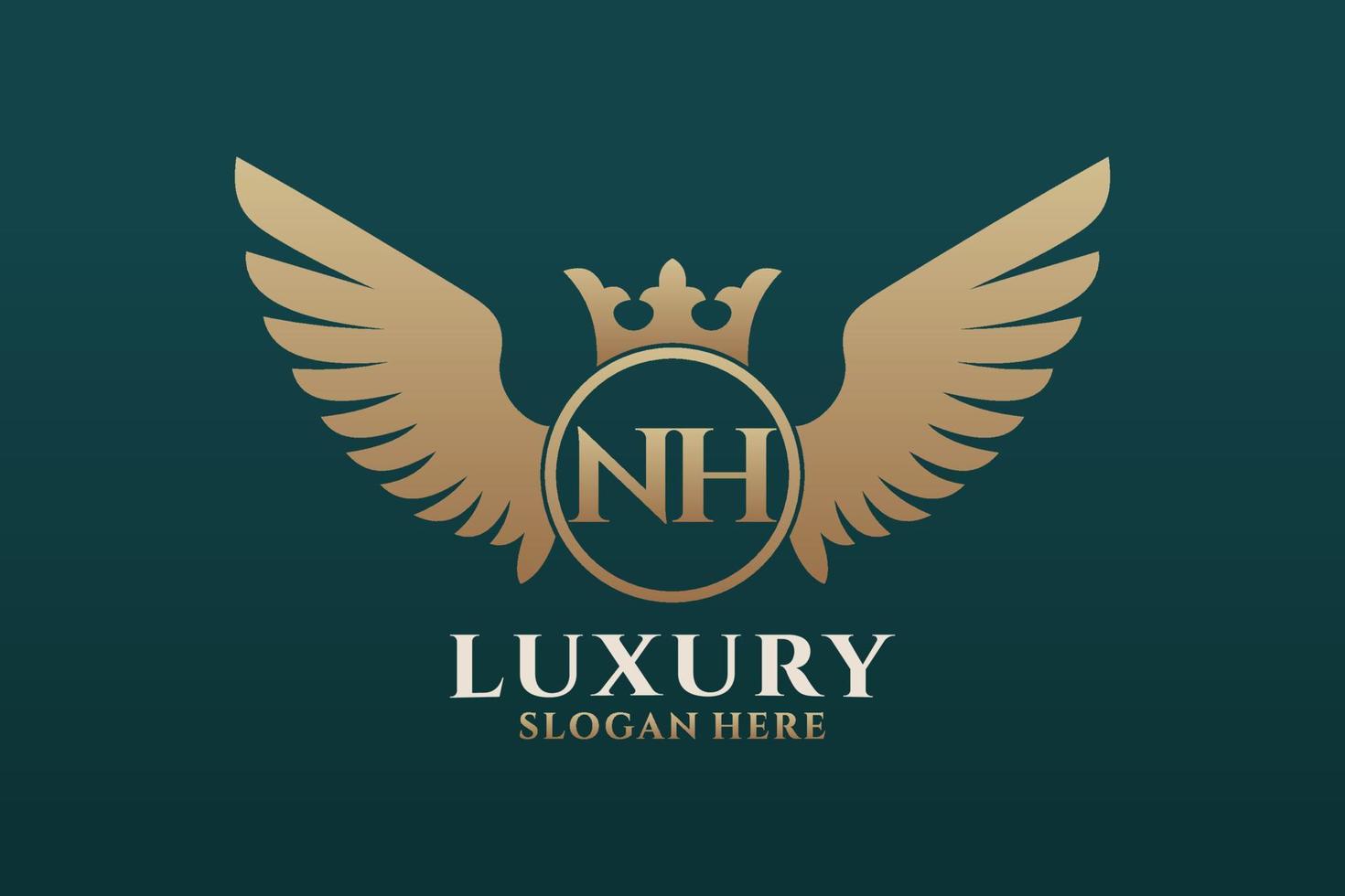 Luxury royal wing Letter NH crest Gold color Logo vector, Victory logo, crest logo, wing logo, vector logo template.