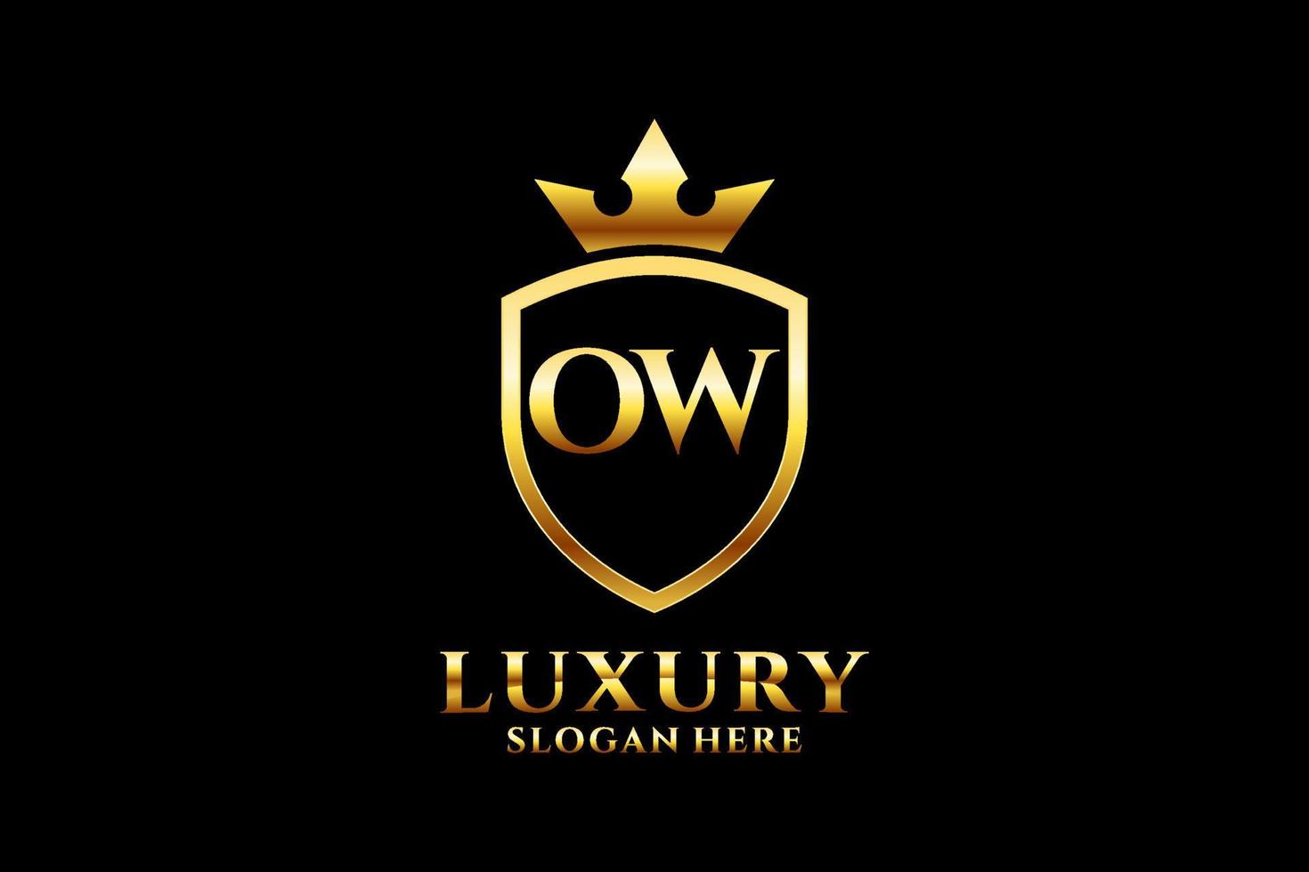 initial OW elegant luxury monogram logo or badge template with scrolls and royal crown - perfect for luxurious branding projects vector