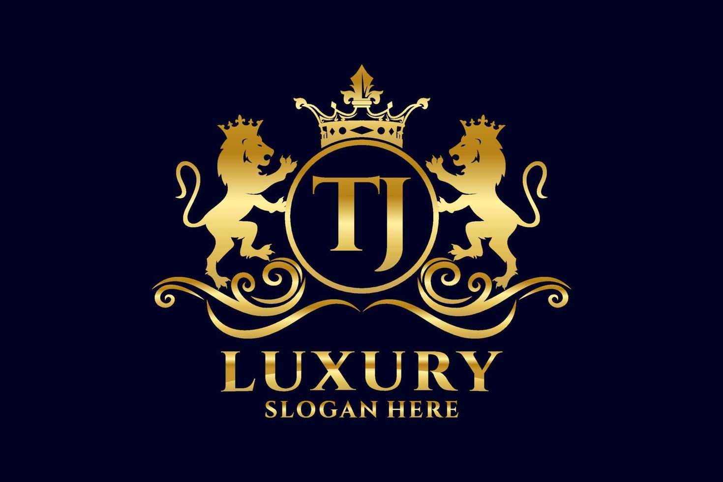 Initial TJ Letter Lion Royal Luxury Logo template in vector art for luxurious branding projects and other vector illustration.