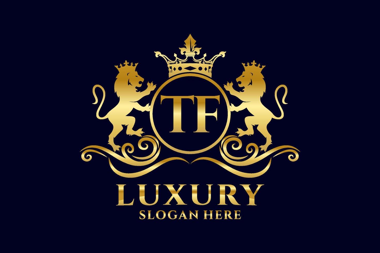 Initial TF Letter Lion Royal Luxury Logo template in vector art for luxurious branding projects and other vector illustration.