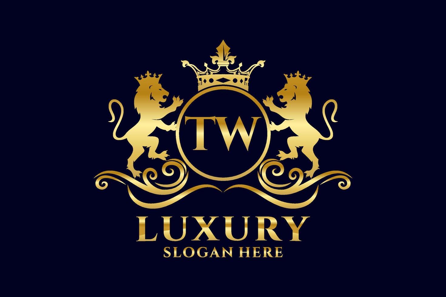 Initial TW Letter Lion Royal Luxury Logo template in vector art for luxurious branding projects and other vector illustration.