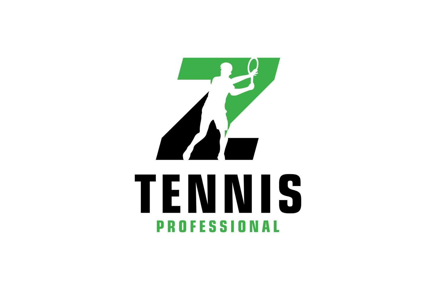 letra z con diseño de logotipo de silueta de jugador de tenis. elementos de plantilla de diseño vectorial para equipo deportivo o identidad corporativa. vector