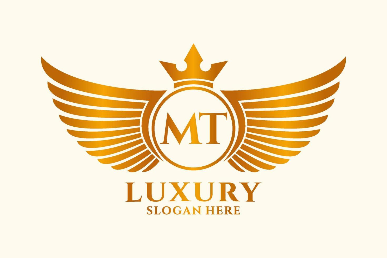 Luxury royal wing Letter MT crest Gold color Logo vector, Victory logo, crest logo, wing logo, vector logo template.