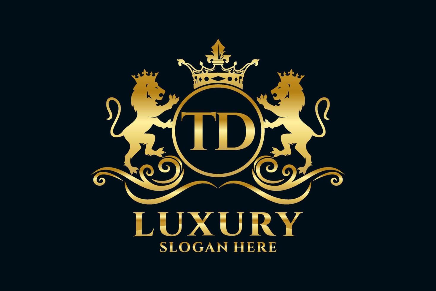 Initial TD Letter Lion Royal Luxury Logo template in vector art for luxurious branding projects and other vector illustration.