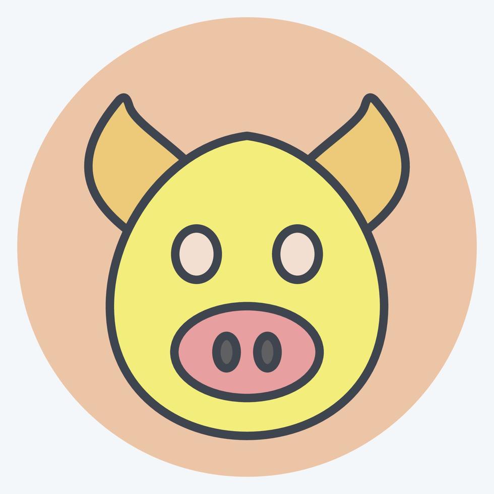 Icon Pig. related to Animal Head symbol. color mate style. simple design editable. simple illustration. cute. education vector