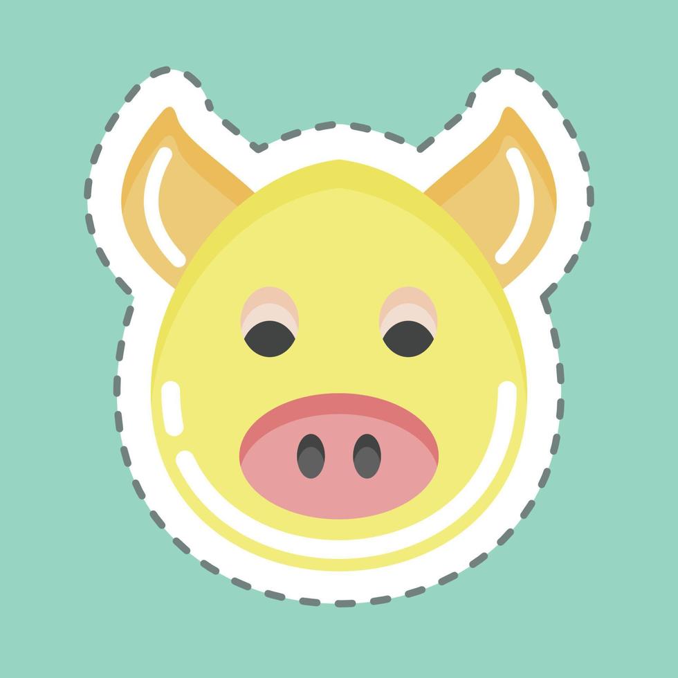 cerdo de corte de línea de pegatina. relacionado con el símbolo de la cabeza de un animal. diseño simple editable. ilustración sencilla. lindo. educación vector