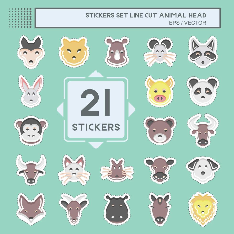 Sticker line cut Set Animal Head. related to Animal Head symbol. simple design editable. simple illustration. cute. education vector