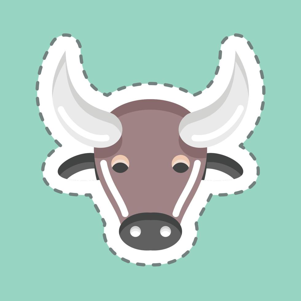 pegatina línea corte búfalo. relacionado con el símbolo de la cabeza de un animal. diseño simple editable. ilustración sencilla. lindo. educación vector