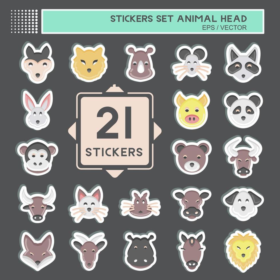 Sticker Set Animal Head. related to Animal Head symbol. simple design editable. simple illustration. cute. education vector