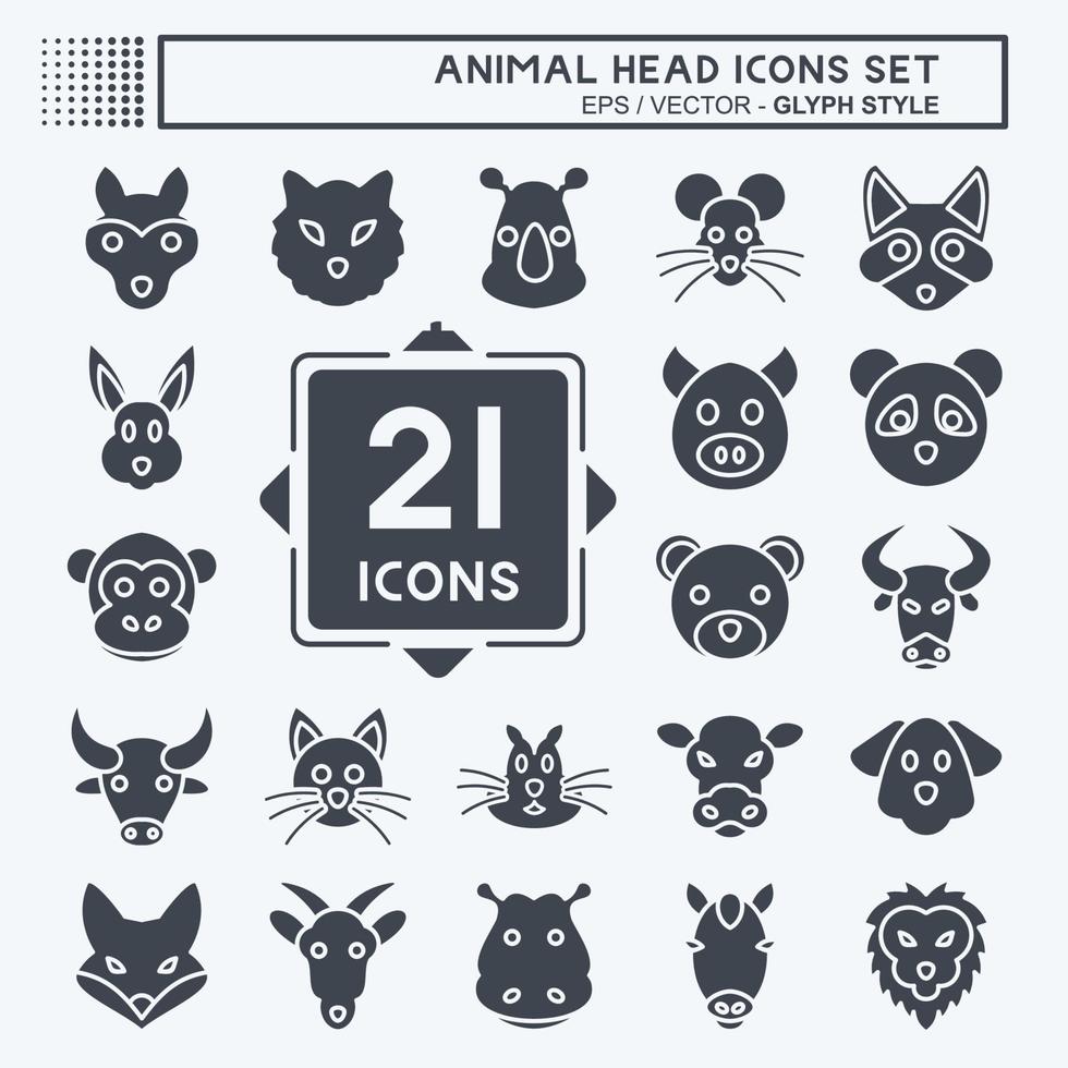 Icon Set Animal Head. related to Animal Head symbol. glyph style. simple design editable. simple illustration. cute. education vector