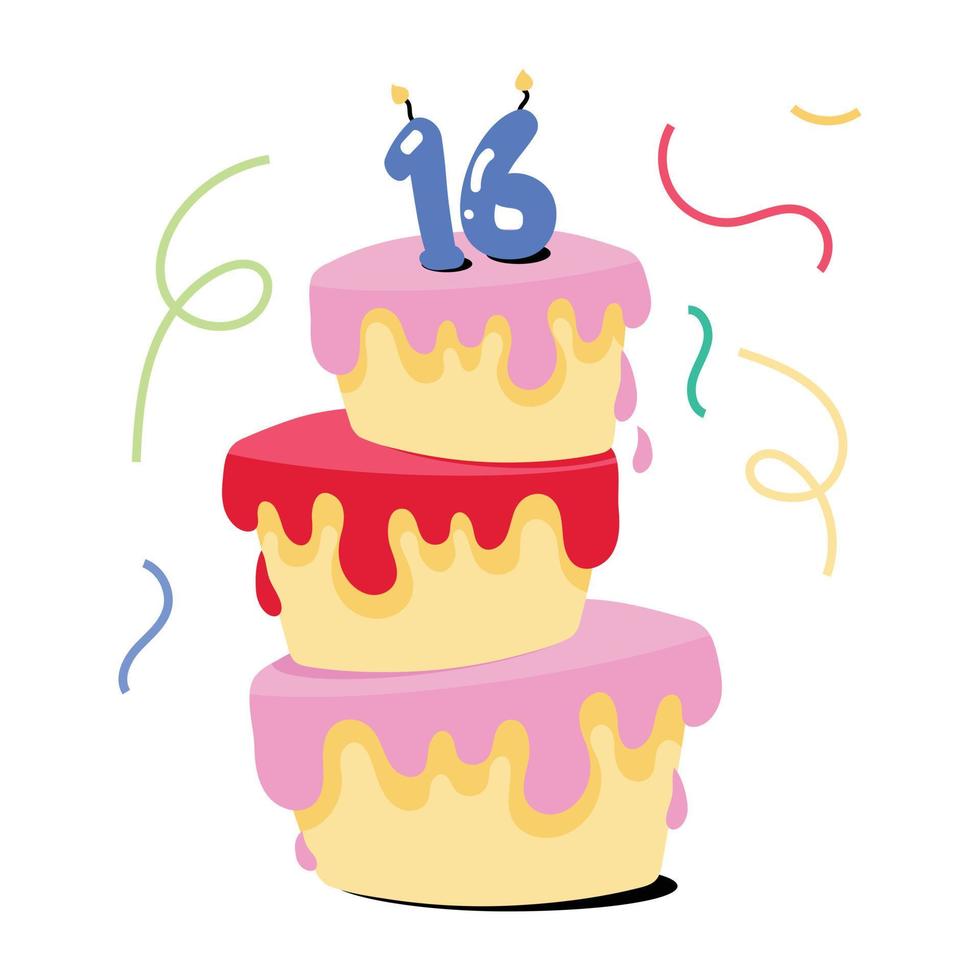 An editable flat sticker of birthday cake vector