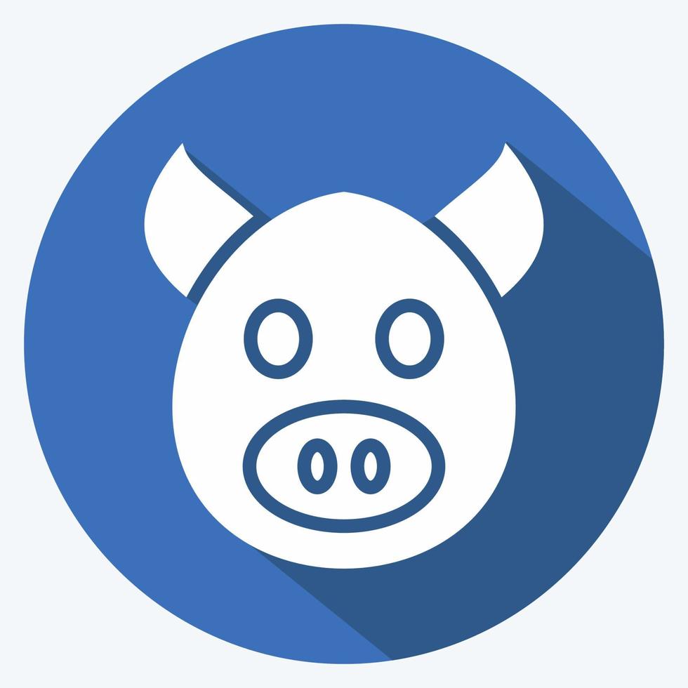 Icon Pig. related to Animal Head symbol. long shadow style. simple design editable. simple illustration. cute. education vector