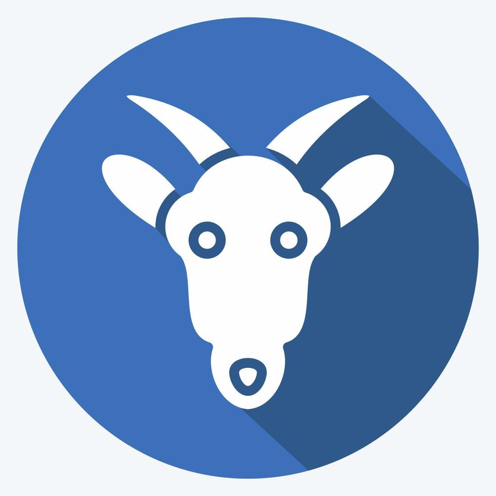 icono de cabra. relacionado con el símbolo de la cabeza de un animal. estilo de sombra larga. diseño simple editable. ilustración sencilla. lindo. educación vector