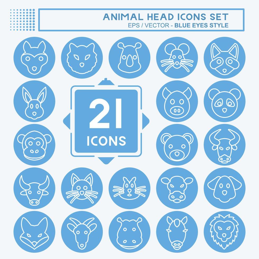 Icon Set Animal Head. related to Animal Head symbol. blue eyes style. simple design editable. simple illustration. cute. education vector